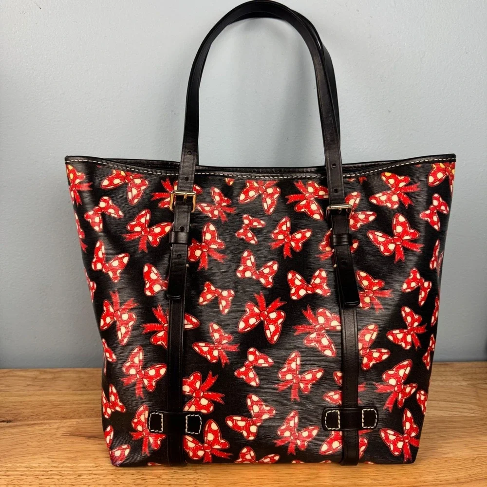 Dooney & Bourke Disney Parks Black Red Minnie‎ Mouse Bows Shopper Tote Bag Purse